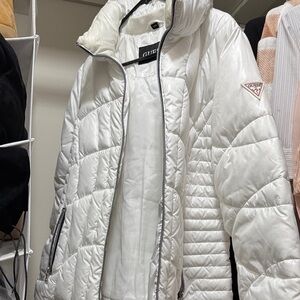 GUESS Women's Shiny White Puffer Jacket
